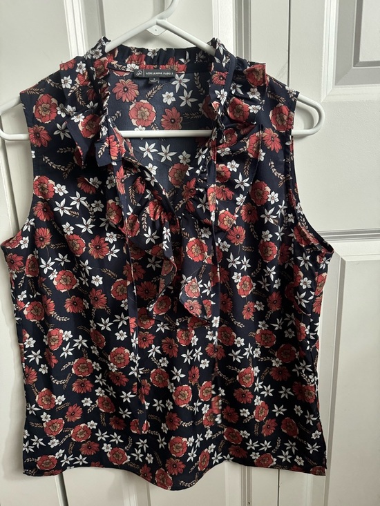 Adrianna Papell Tops - Adrianna Papell Navy Red and White Floral Tie-Neck Sleeveless Top